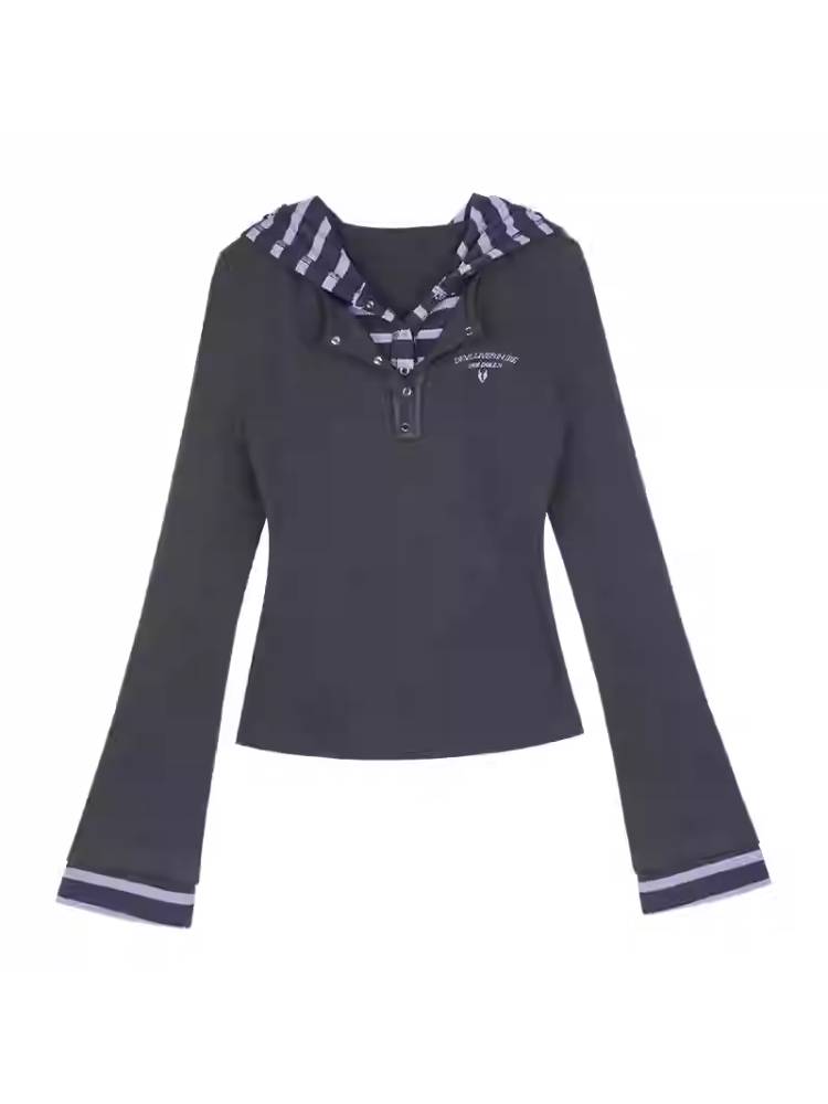 Fake two-piece long sleeve hooded T-shirt + skirt【s0000011090】