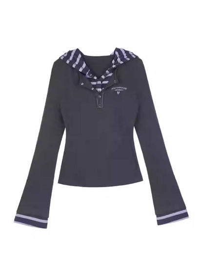 Fake two-piece long sleeve hooded T-shirt + skirt【s0000011090】