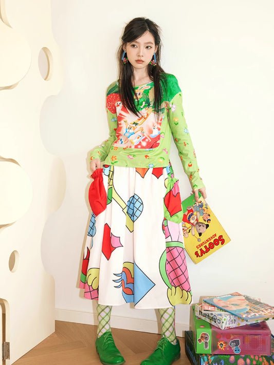 Big pocket print A-line skirt【s0000007772】