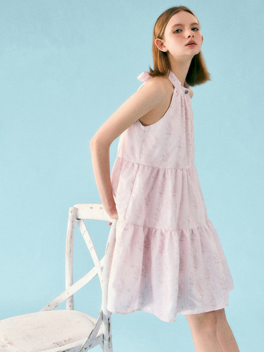 Floral Halterneck Tiered Sleeveless Mini Dress【s0000002209】