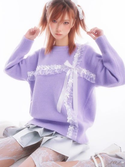 Purple sweater girls knit top【s0000005652】