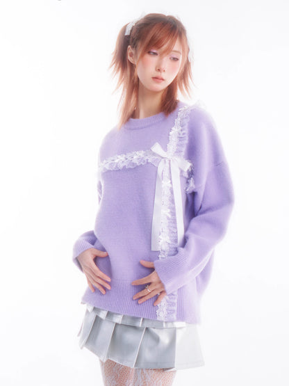 Purple sweater girls knit top【s0000005652】