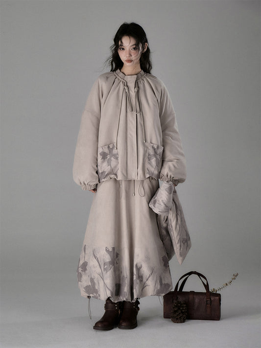 Loose cotton jacket + skirt + scarf【s0000005555】