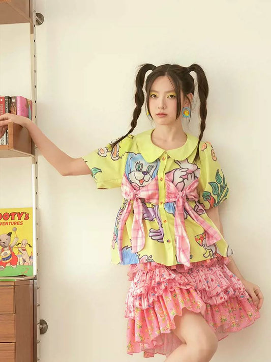 Puff sleeve original short sleeve top【s0000008722】