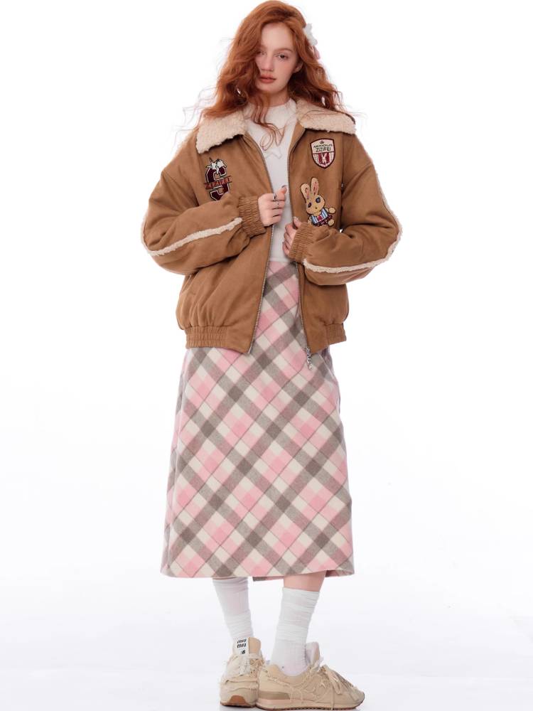 High waist slim check skirt【s0000011036】