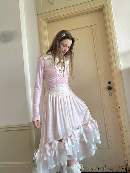 Ribbon Lace Splicing Long Skirt [S0000008726]