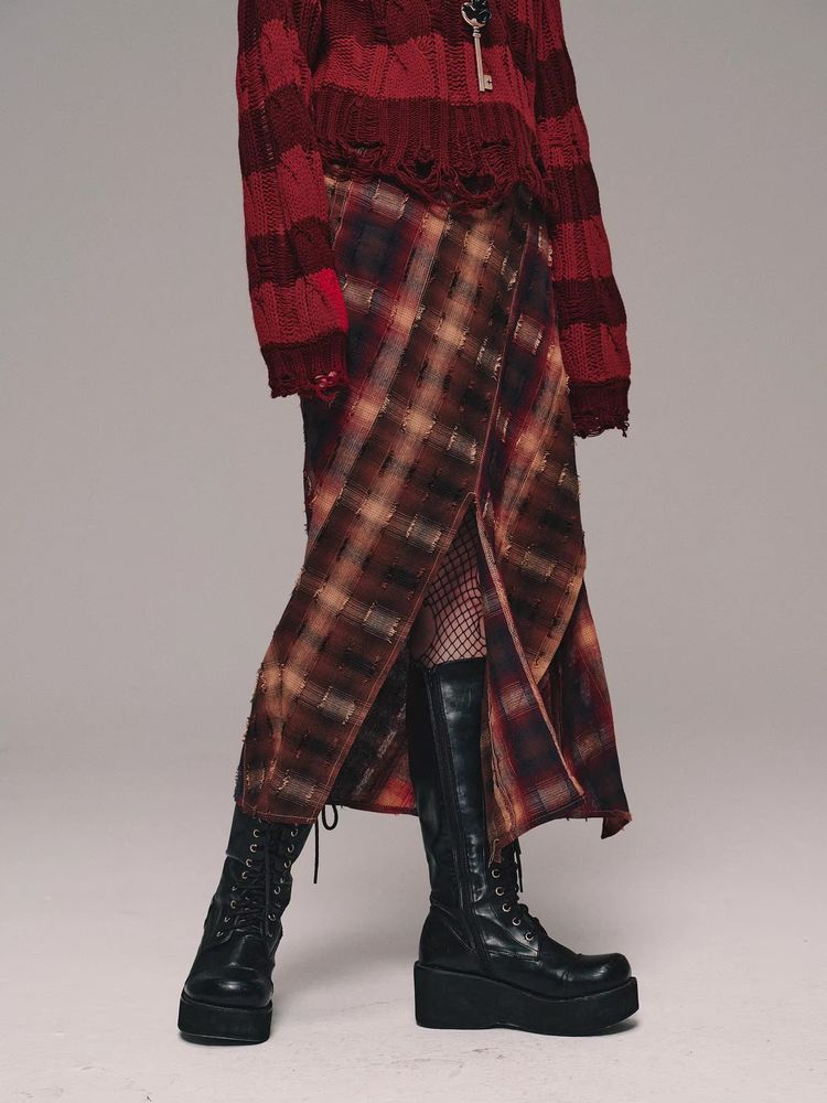 Plaid fishtail skirt【s0000011458】