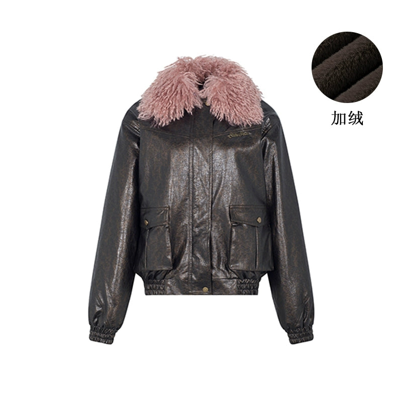 Detachable fur faux leather jacket【s0000004083】