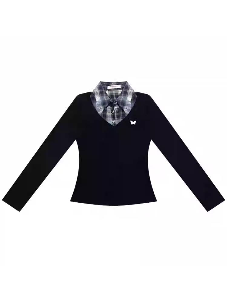 Fake two piece slim fit sweater【s0000011037】