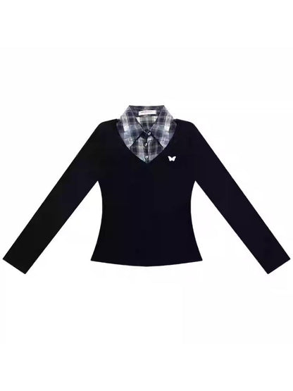 Fake two piece slim fit sweater【s0000011037】