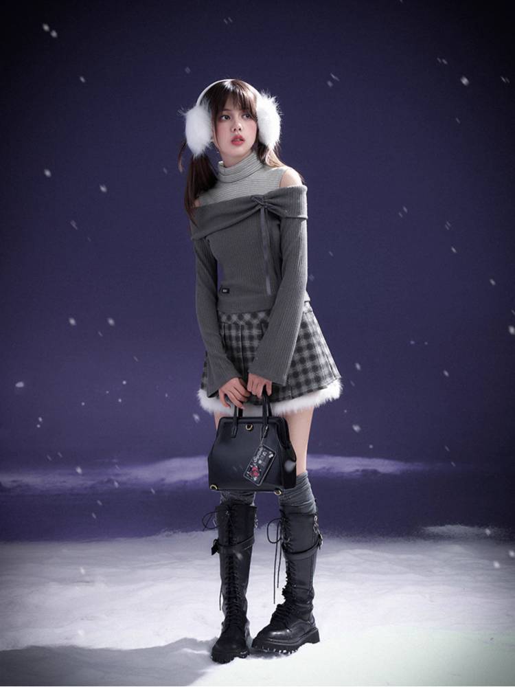 Black and white plaid skirt【s0000011279】