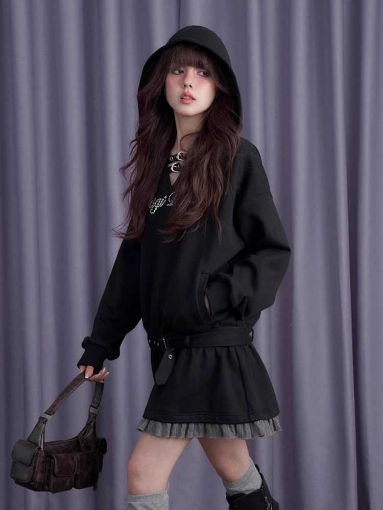 Casual Hooded Loose Sweatshirt Dress [S0000010695]