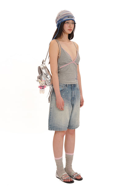Velvet edge adjustable straps camisole【s0000013434】