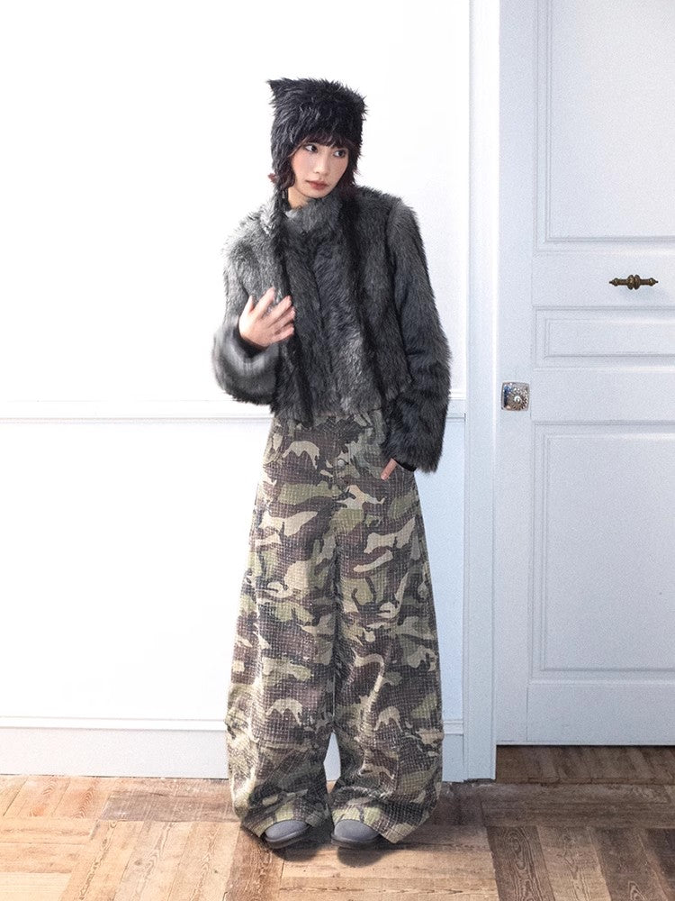 Retro-style distressed camouflage pants【s0000011545】