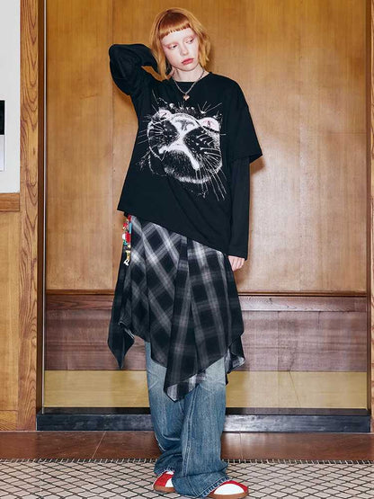 Fake two-piece long sleeve loose T-shirt【s0000009837】