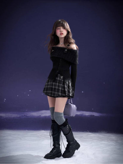 Off-the-shoulder slim knit【s0000011649】