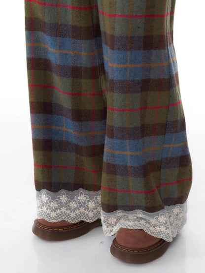 High waist slim plaid casual pants【s0000011048】