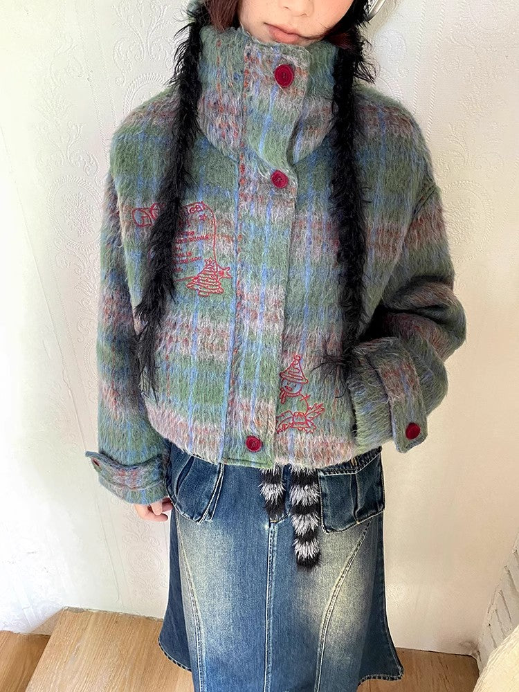 Embroidered plaid loose cotton jacket【s0000011128】