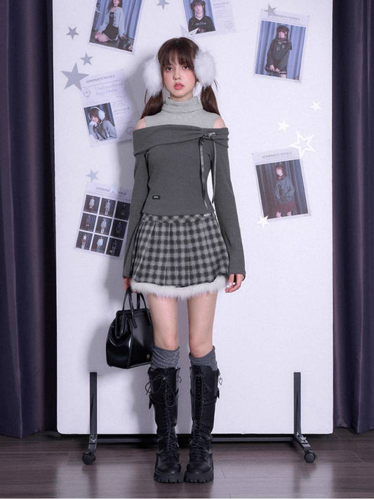 Black and white plaid skirt【s0000011279】