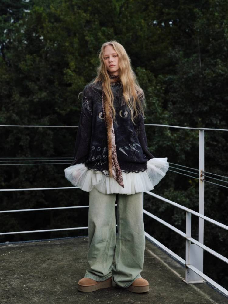 Cat print round neck loose top【s0000011374】