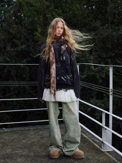 Cat print round neck loose top【s0000011374】