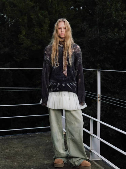 Cat print round neck loose top【s0000011374】