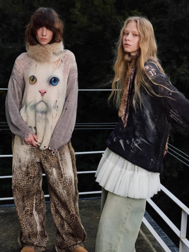 Cat print round neck loose top【s0000011374】