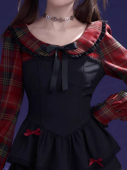 Plaid fake two piece cake dress【s0000011280】