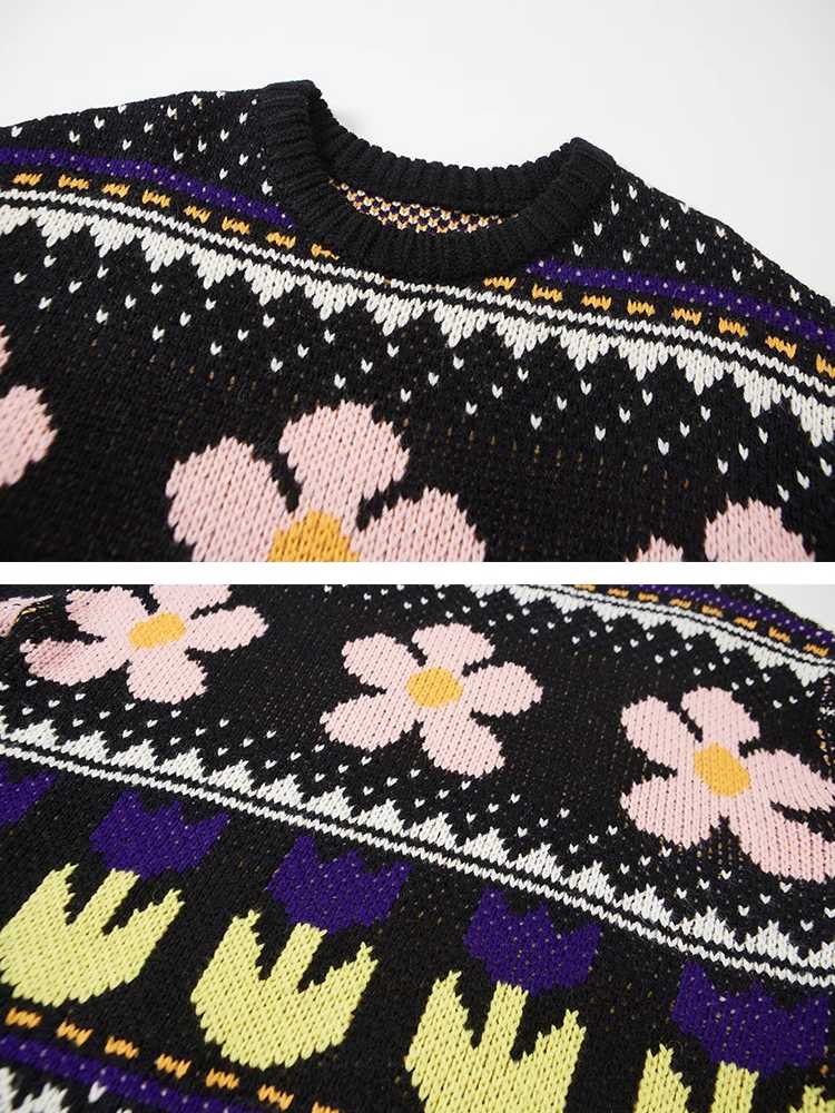 Floral jacquard round neck long sleeve sweater【s0000010777】