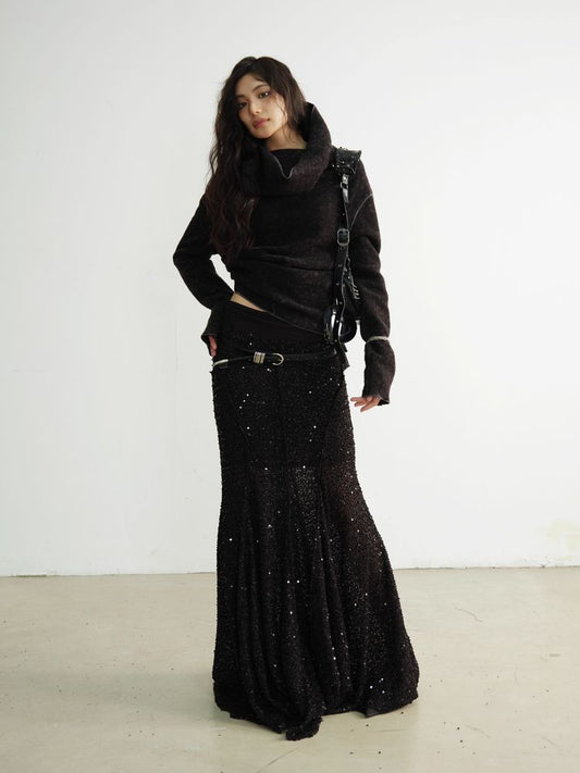 High Waist Sequin Skirt [S0000010930]