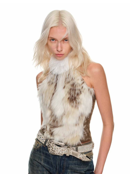 Leopard print imitation fur sleeveless vest【s0000011372】