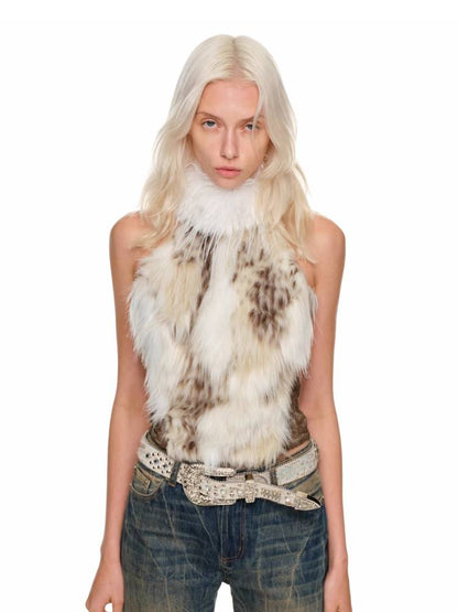 표범 인쇄 모방 모피 소매 조끼 【S000011372】