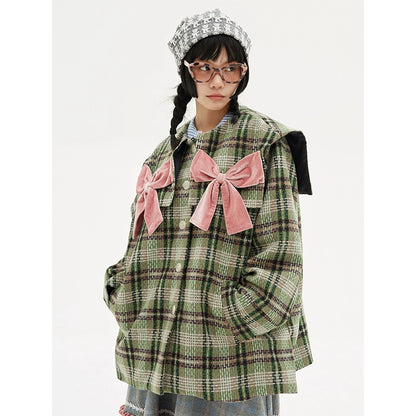 Christmas Japanese retro sweet cute coat niche girls plaid tweed jacket【s0000004260】