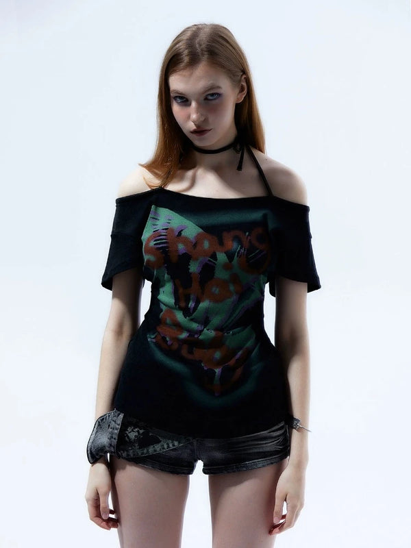 Hot Girl One Shoulder Short Sleeve T-Shirt【s0000008011】