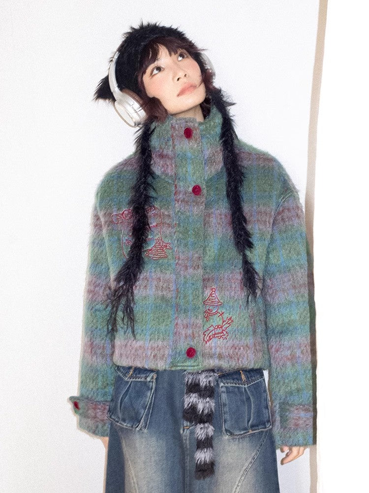 Embroidered plaid loose cotton jacket【s0000011128】