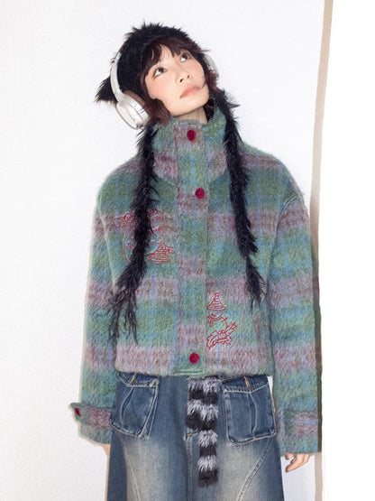 Embroidered plaid loose cotton jacket【s0000011128】