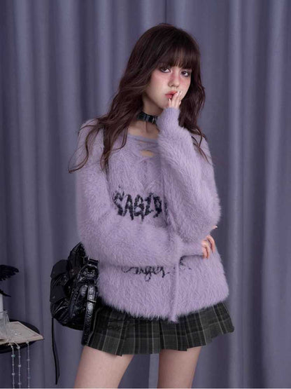 V-neck imitation mink loose sweater【s0000010676】