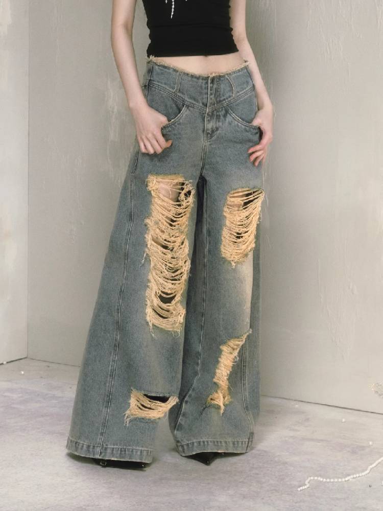 Wide leg high waist jeans【s0000009225】