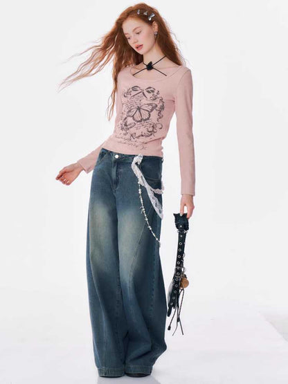 High Waist Slim Wide Leg Jeans [S0000010175]