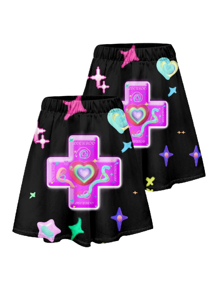 Fancy Pop Cross Print Elastic Waist Skirt【s0000002517】