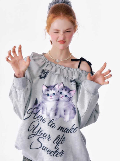 Cat Print Sweatshirt [S0000010166]