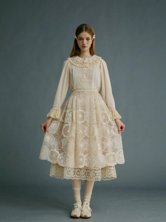 Lace embroidery apron【s0000008743】