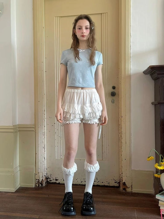 Bear print polka dot short sleeve T-shirt【s0000008732】