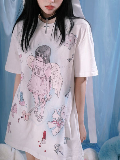 Angel print loose T-shirt【s0000002181】