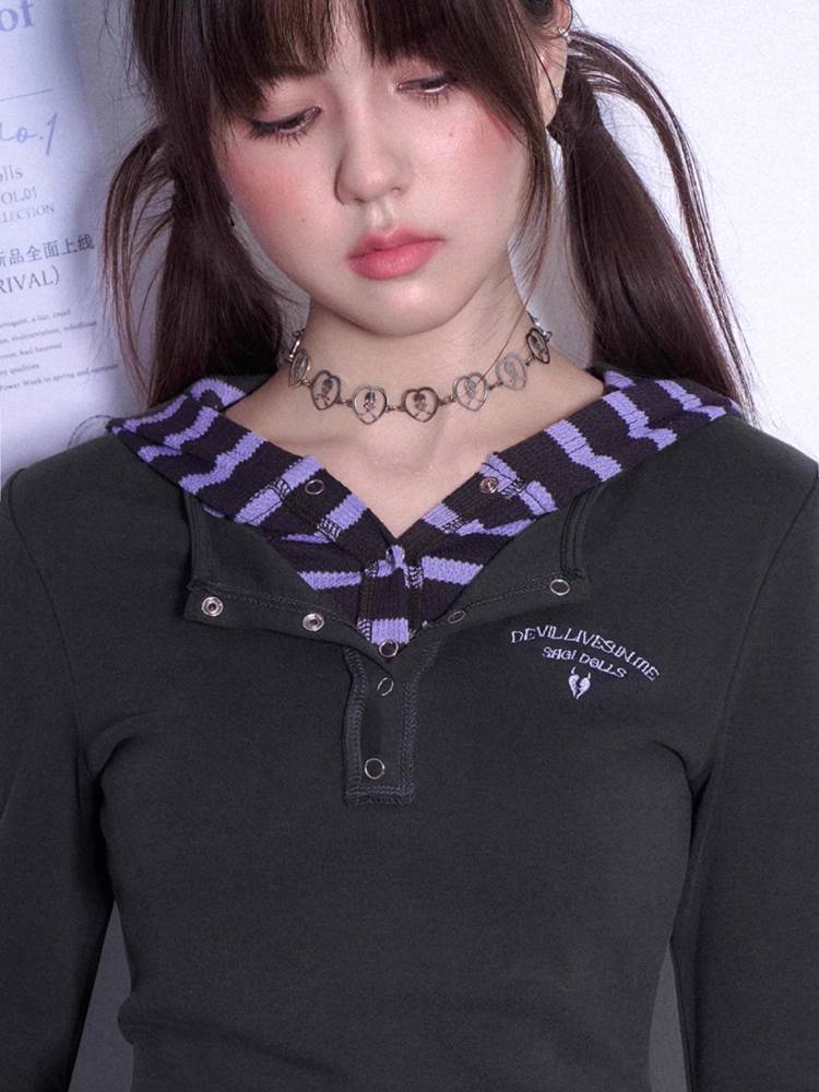 Fake two-piece long sleeve hooded T-shirt + skirt【s0000011090】