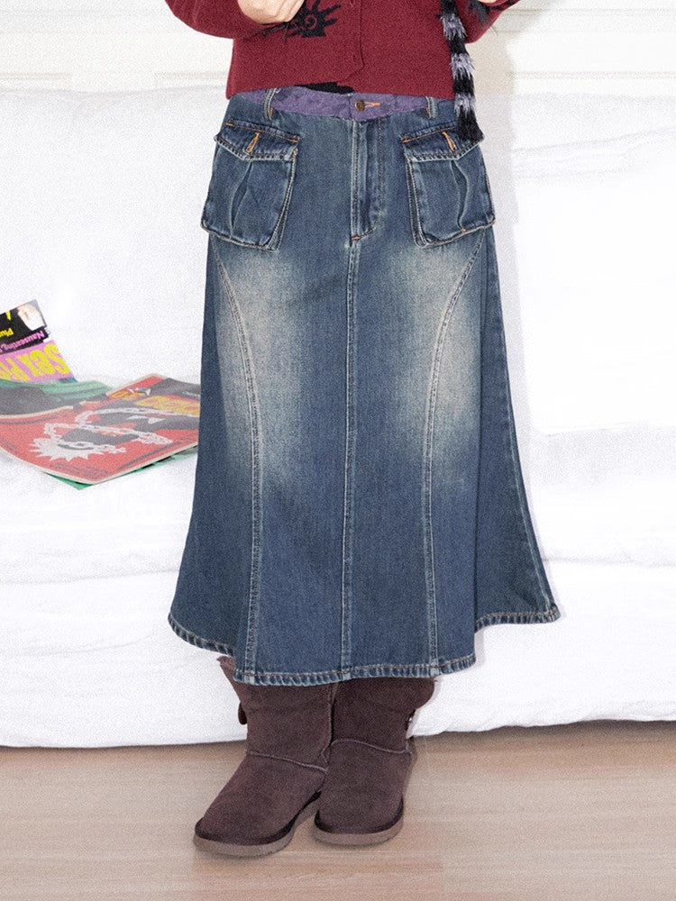 Denim fishtail skirt【s0000011307】