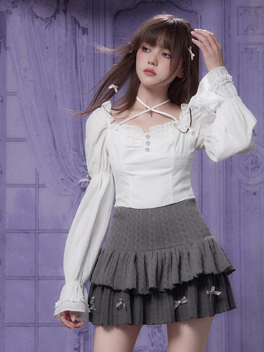 Square neck white shirt【s0000007392】