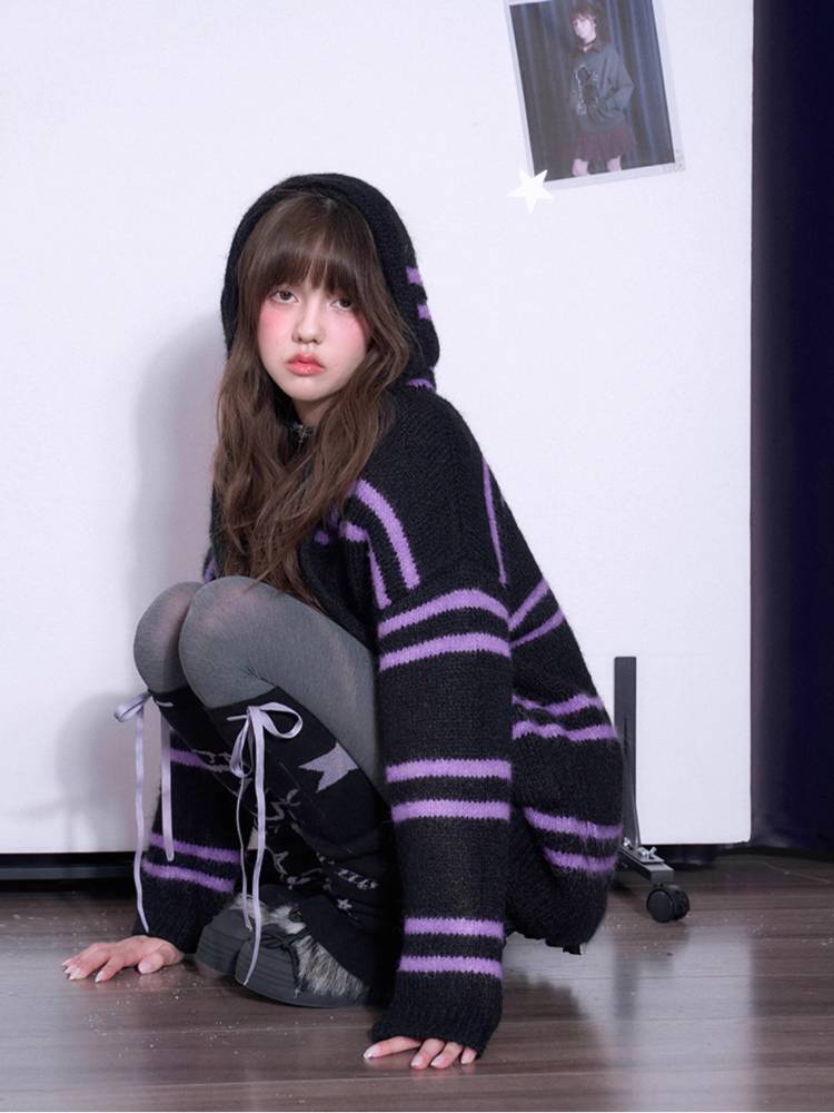 Striped hooded sweater jacket【s0000011299】