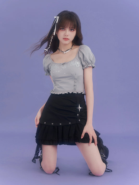 Cute gray short sleeve T-shirt【s0000007840】