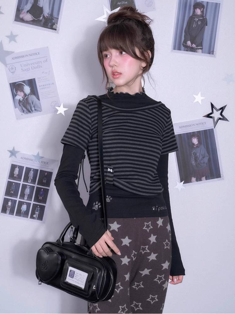 Striped fake two-piece long sleeve T-shirt【s0000011650】